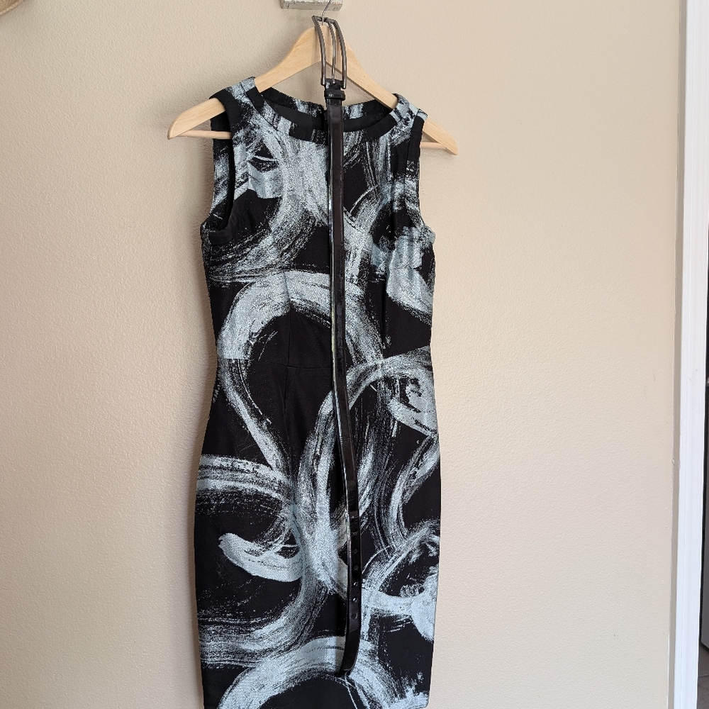 Carlisle Brocade Sheath Dress Metallic Shimmer Brush Stroke Print Size 0 w Belt - Picture 7 of 7